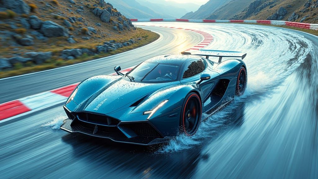 Sleek Water Car Speeds Through Turbulent Liquid Highway