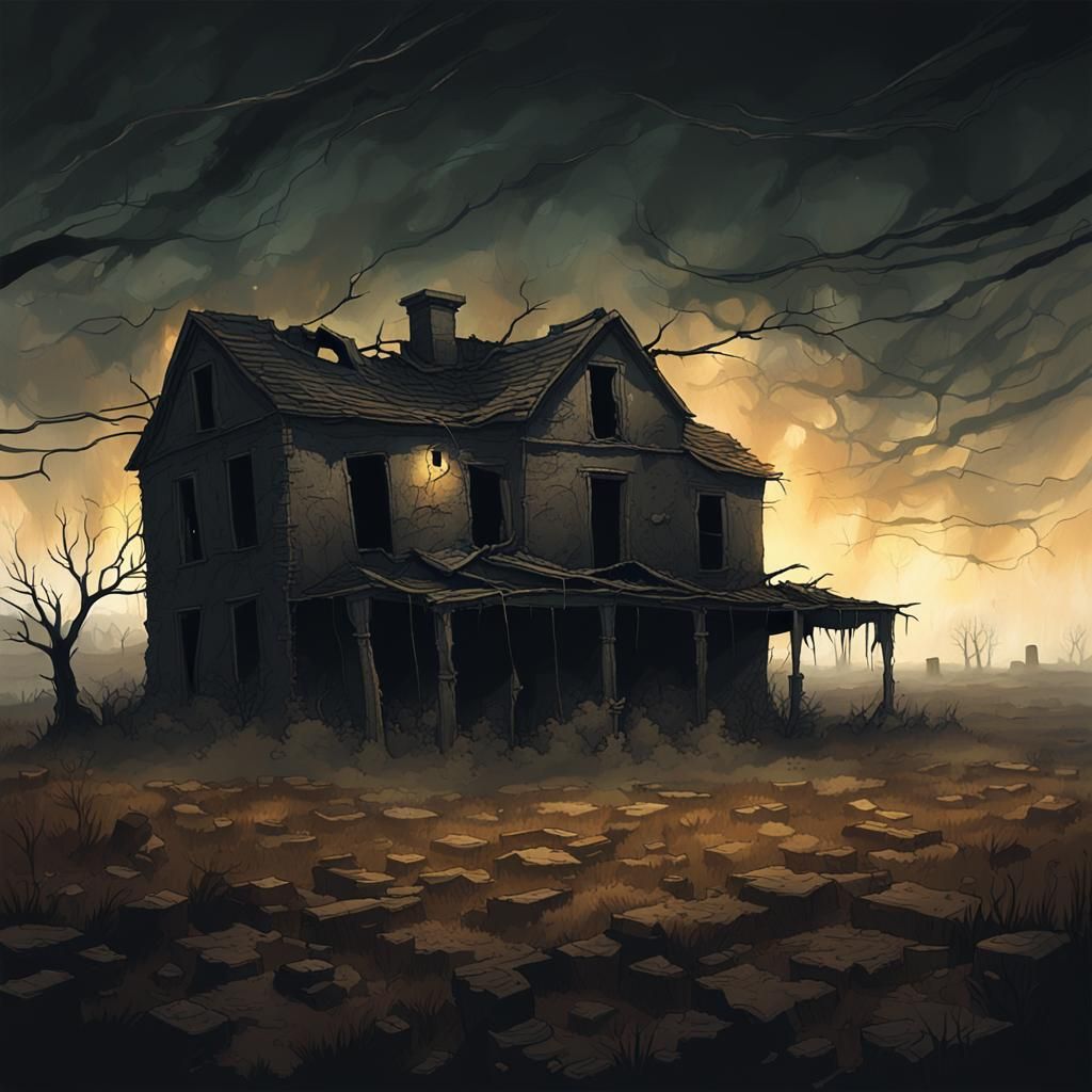 Eerie Decaying Farmhouse in Dark Fantasy Style