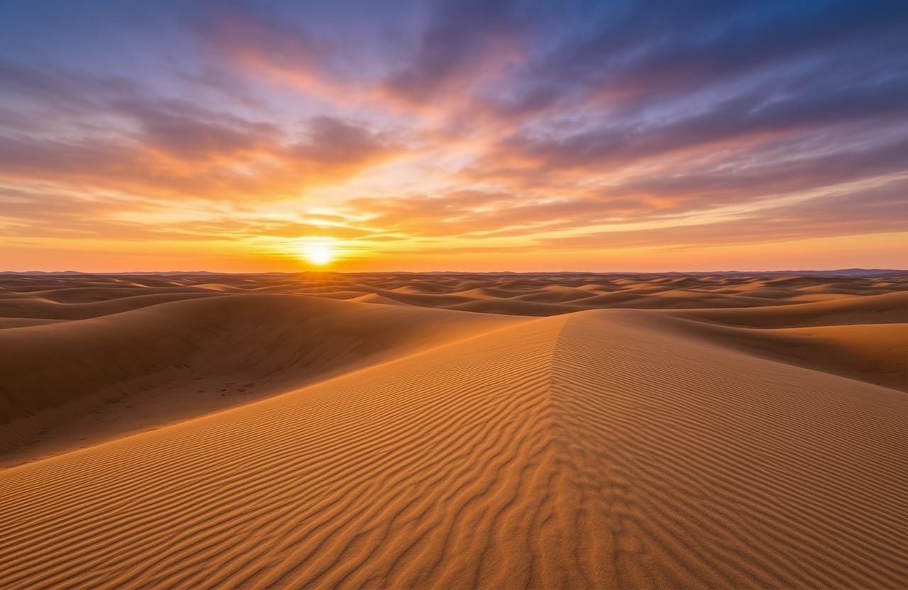 Vast Desert Sand Dunes at Sunset
