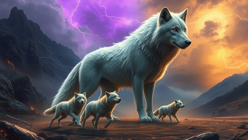 Gigantic Galaxy-Eyed Wolf Resonates in Magical Valley