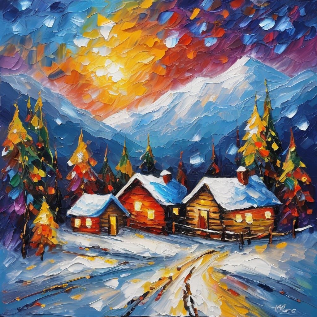 Winter Wonderland in Vibrant Impasto