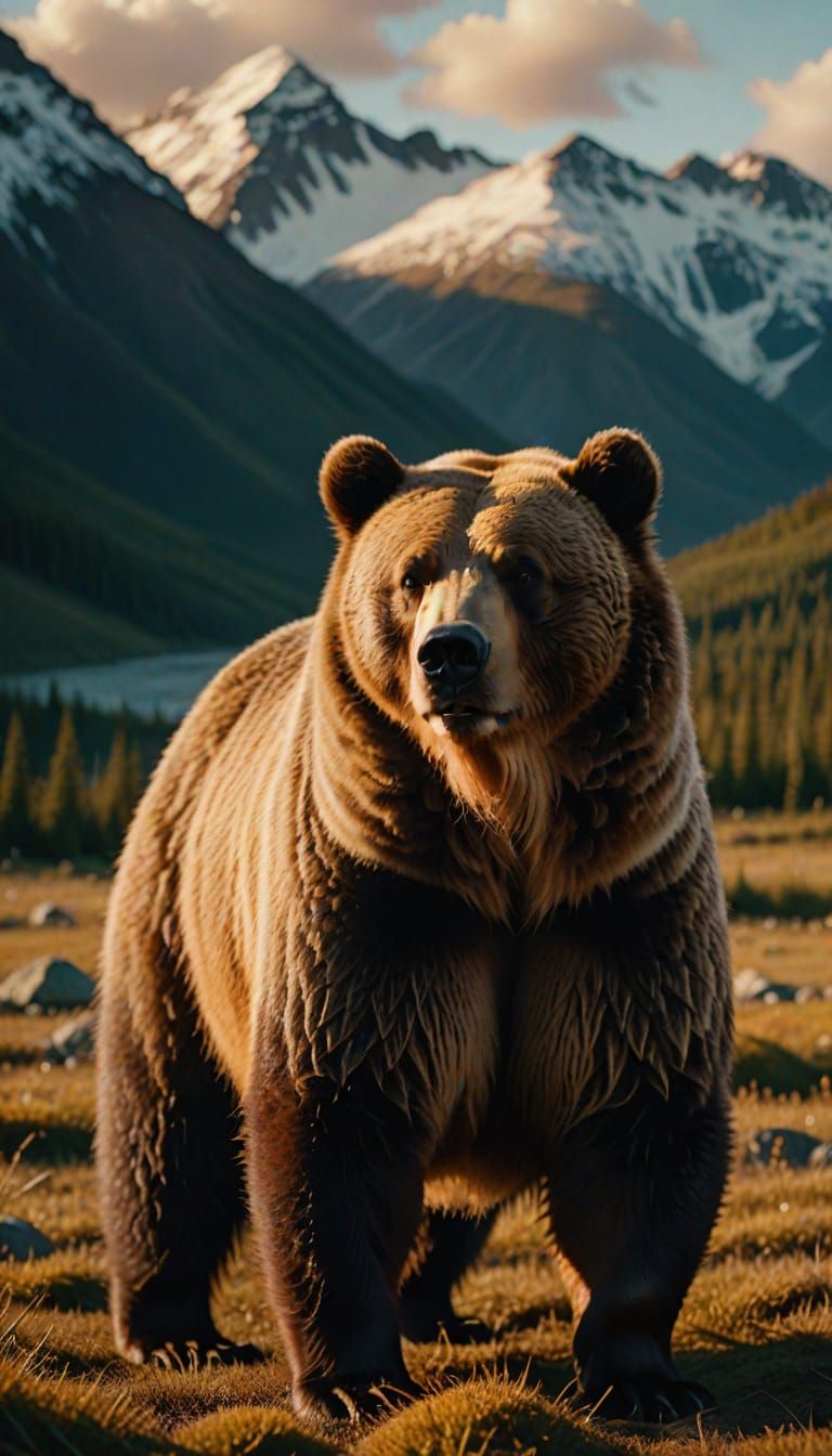 Grizzly Bear in Alaskan Wilderness as Vibrant Oil Painting