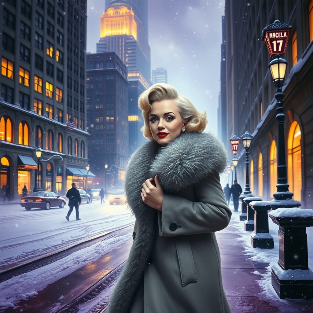 Marilyn Monroe in Snowy New York City, Impressionist Style