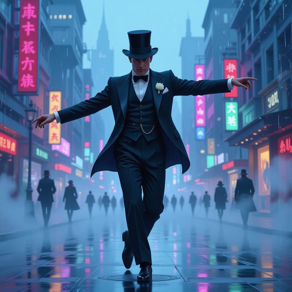 Cyberpunk Tap Dancer in Oil Painting Style