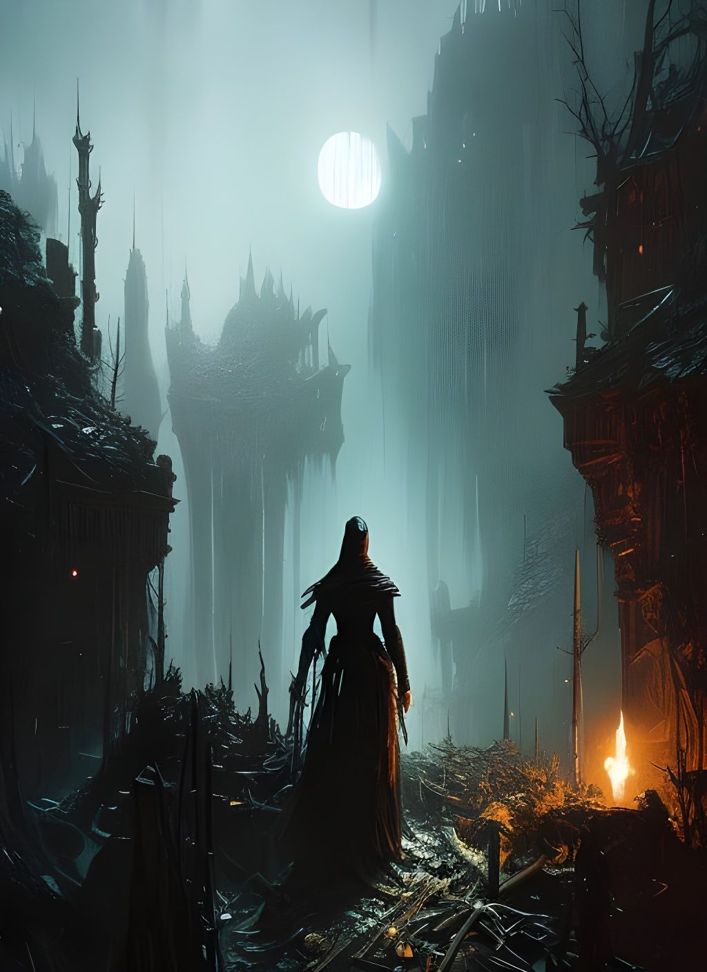 Wraith in Dark Lands: Gritty Watercolor Art