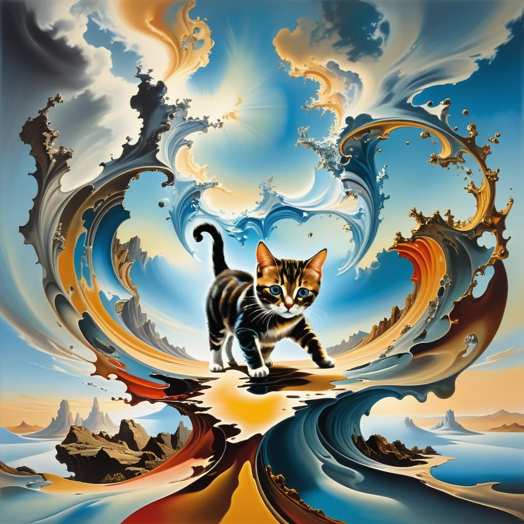 Surreal Landscape with Elastic Flora and Kitten Vortex