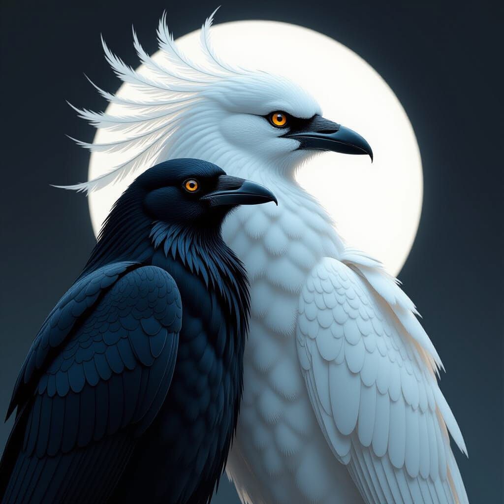 Contrasting Birds in a Monochromatic Matte Painting