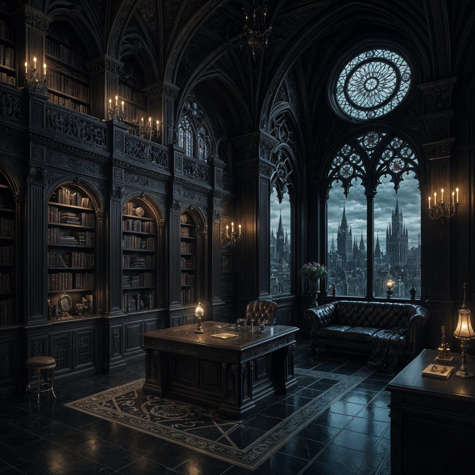 Gothic Villain Penthouse Lair with Hidden Lab