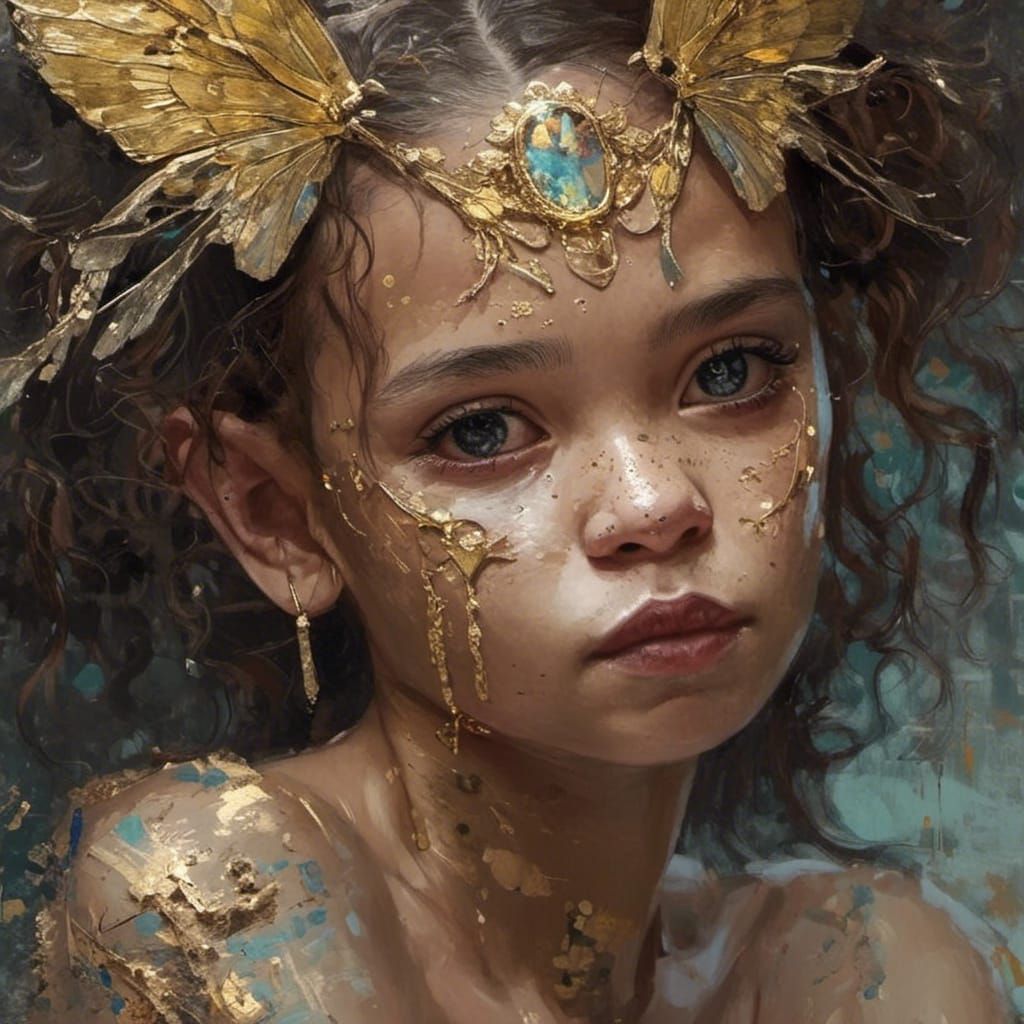 Ethereal Fairy with Gold Wings, Digital Art
