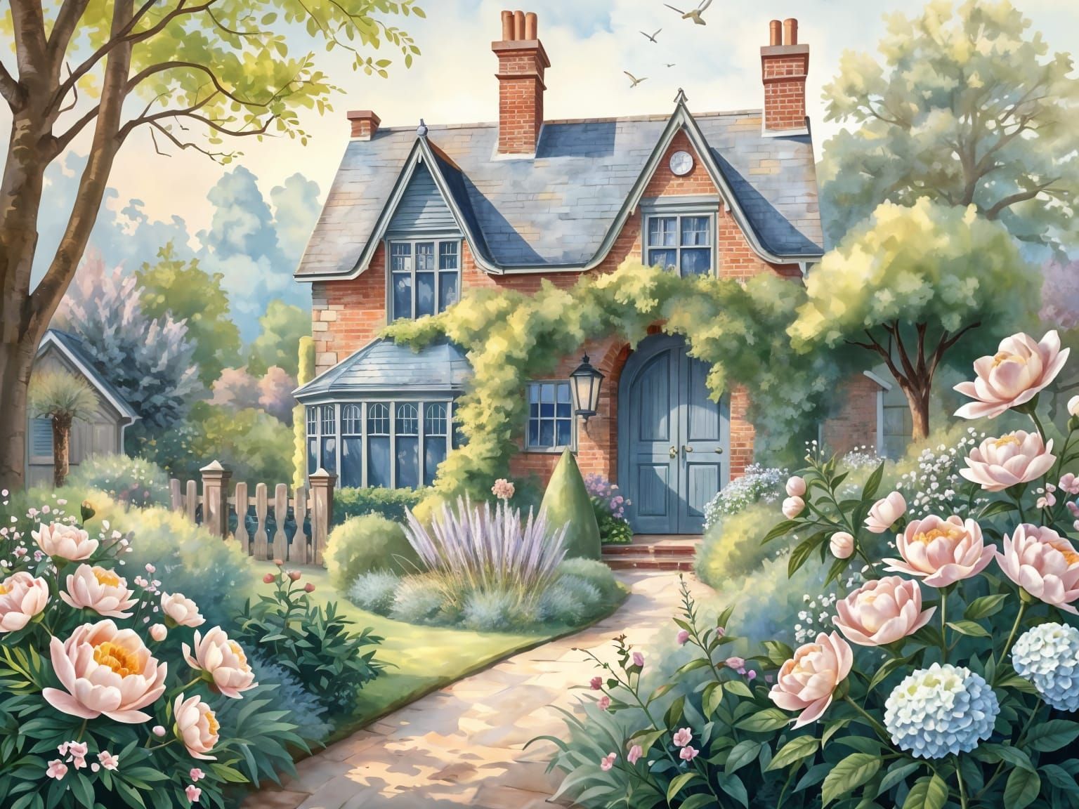 Whimsical Moonlit English Garden Scene