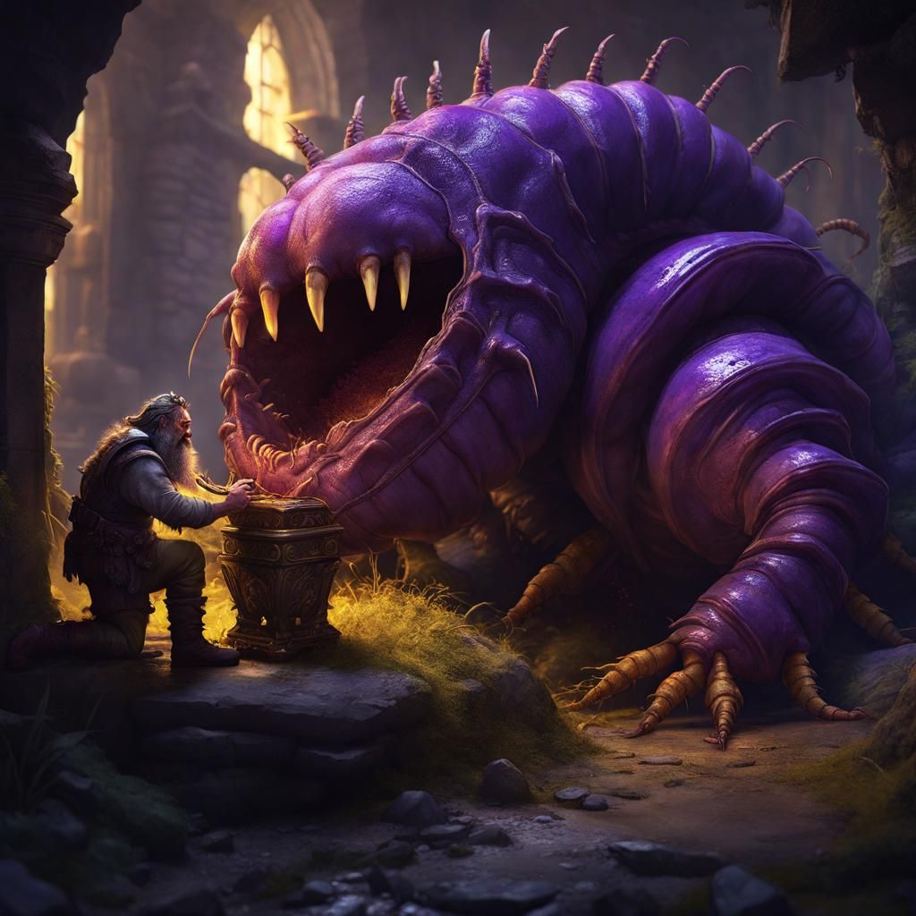 Dwarf and Giant Centipede in Dark Fantasy Style