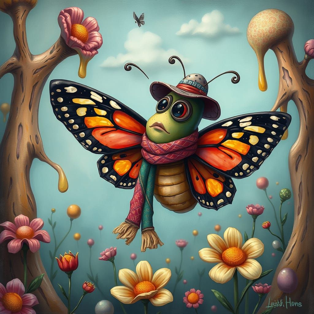 A comically confused butterfly in some weird unusual perdicuments