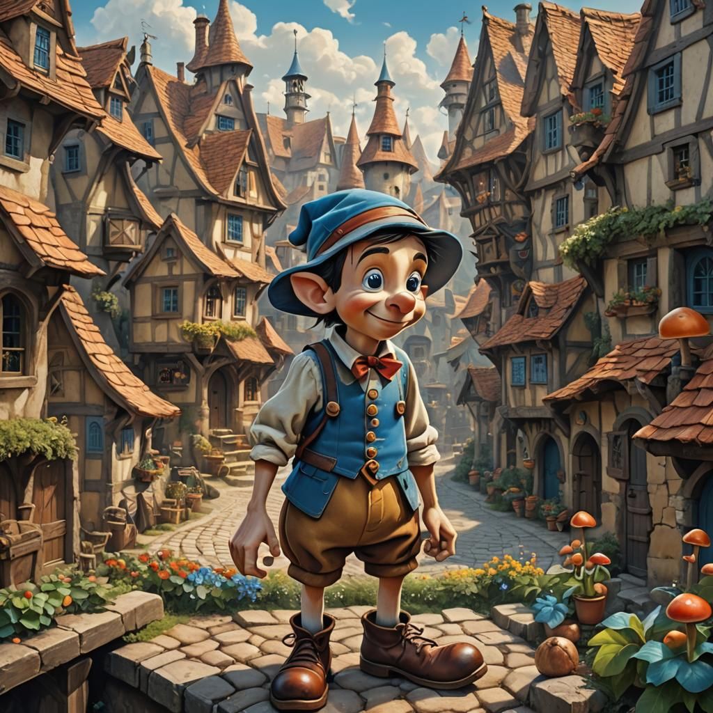 Pinocchio in Fantasy Village of Giant Mushrooms