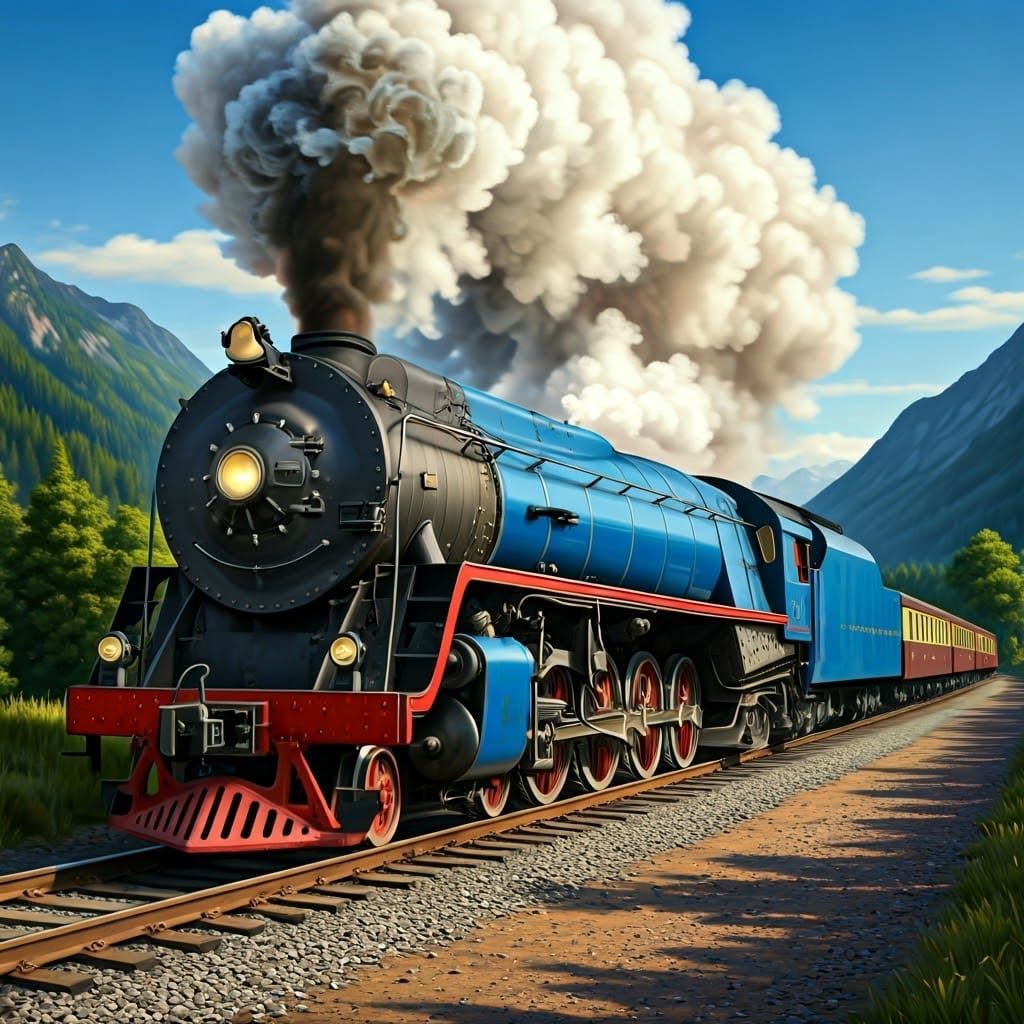 Stylized Steam Locomotive on Mountain Track