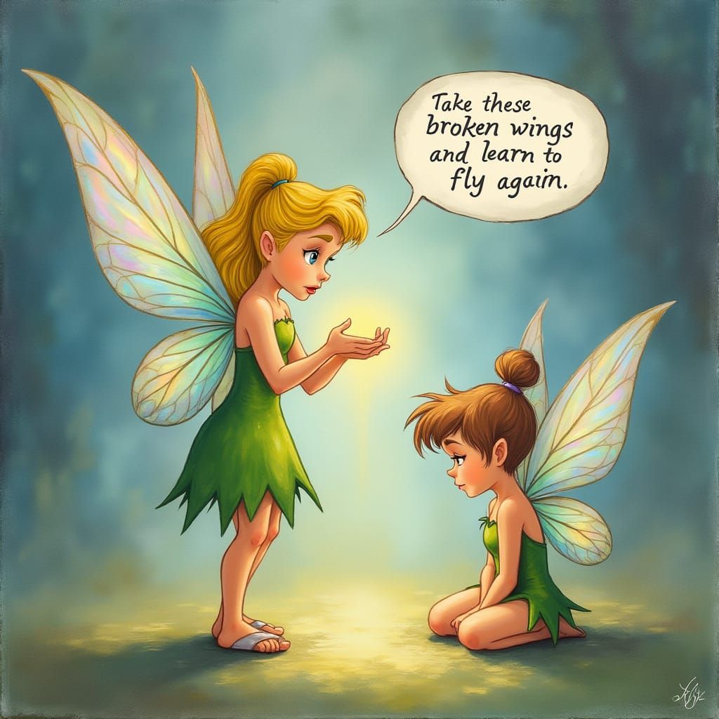 Whimsical Disney-Inspired Painting of Tinkerbell and a Wingl...