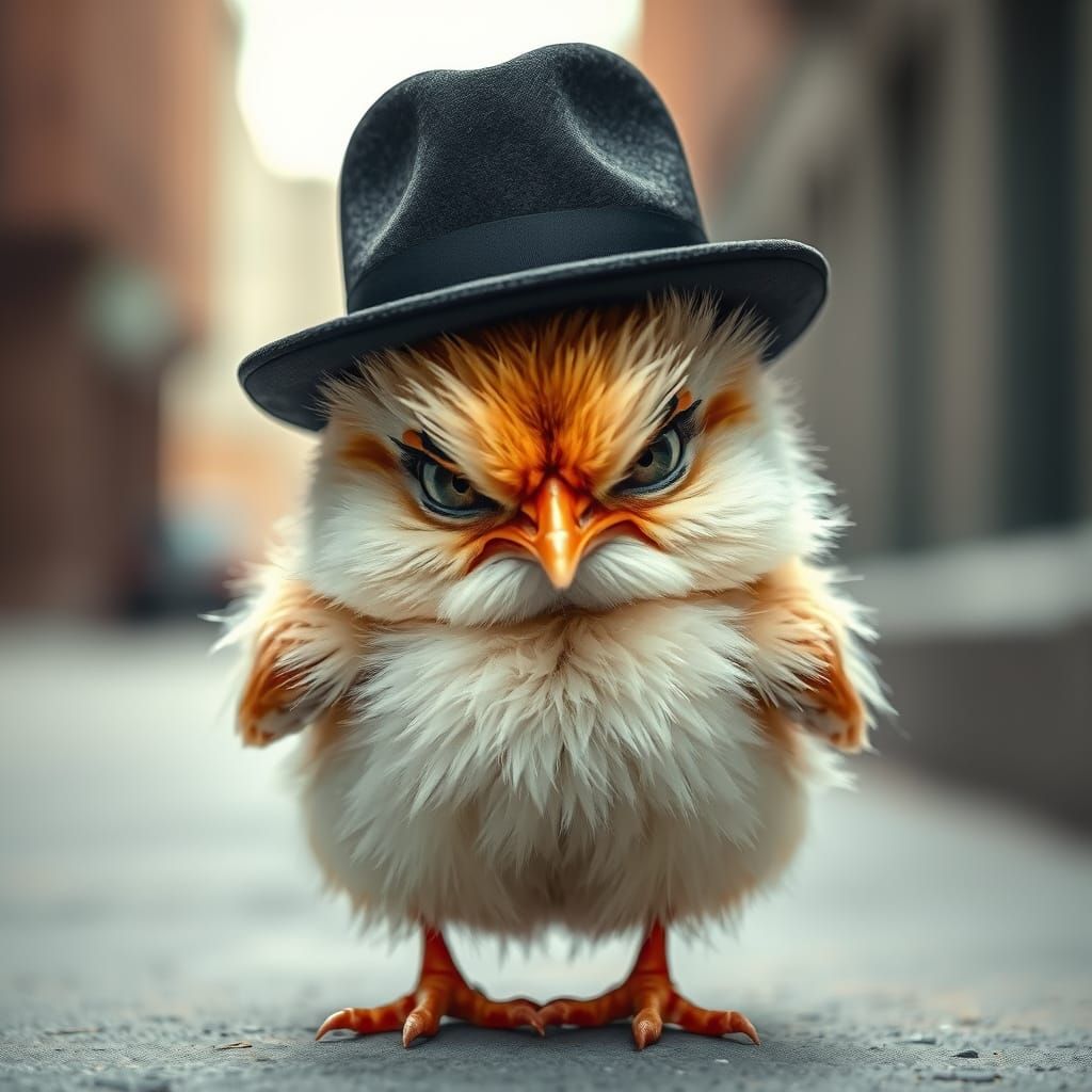 Furious Fluffy Chick in Fedora Hat