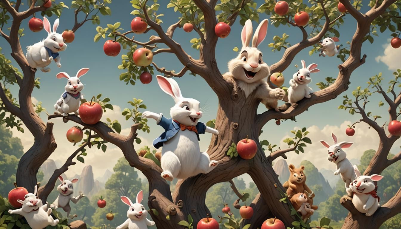 Rabbit and Bear Reach Apple: 3D Cartoon Adventure