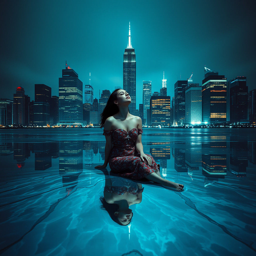 Surreal Manhattan Skyline Holographic Double Exposure