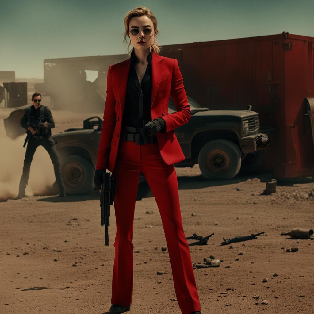 Sicario in Red Suit: Cinematic Action Shot