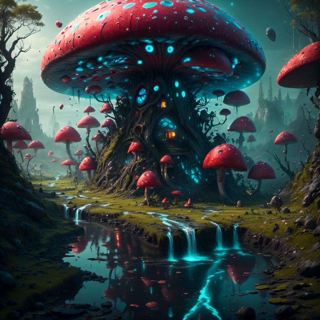 Mushroom Creature with Glowing Runes