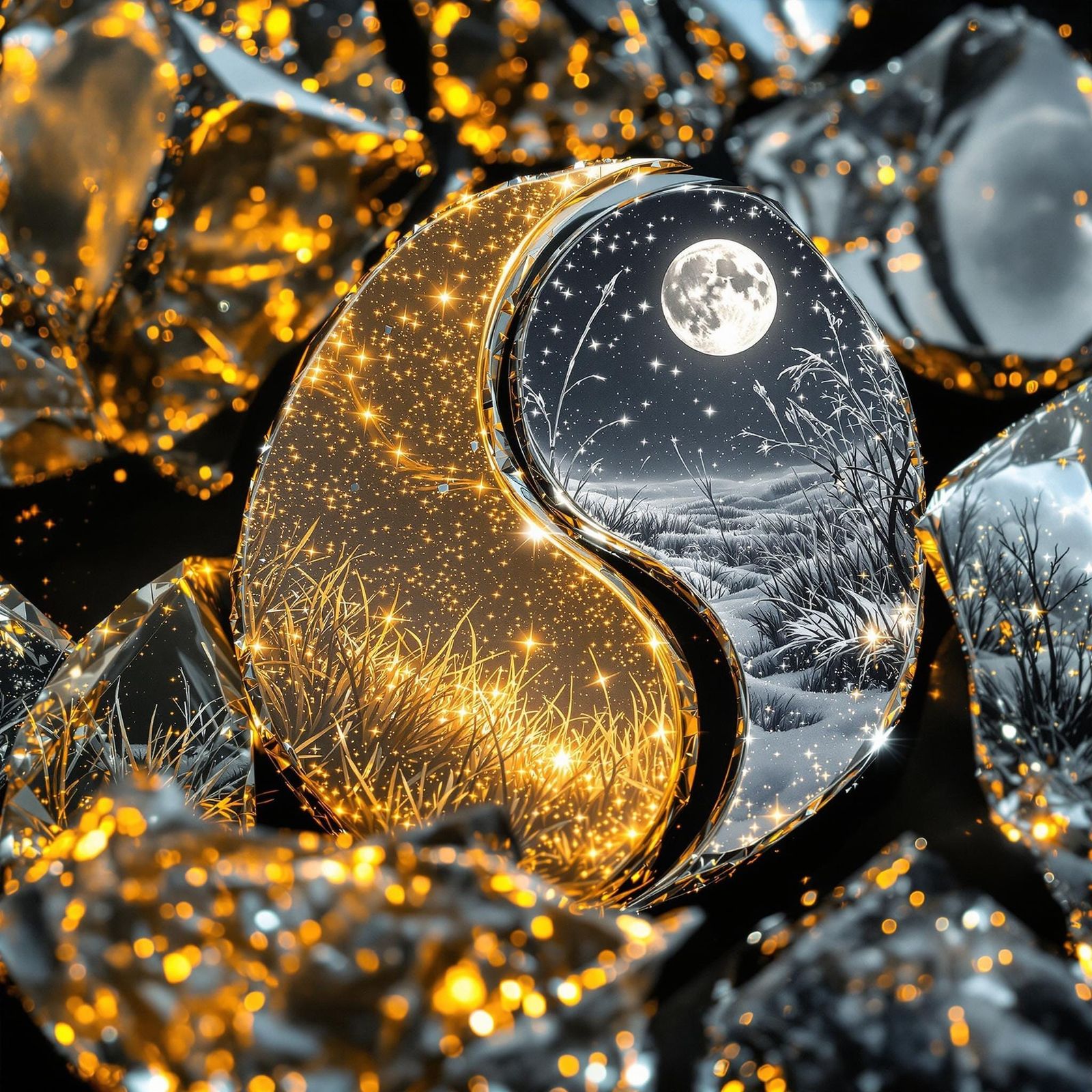 Duality Illuminated in Golden and Silver Shards