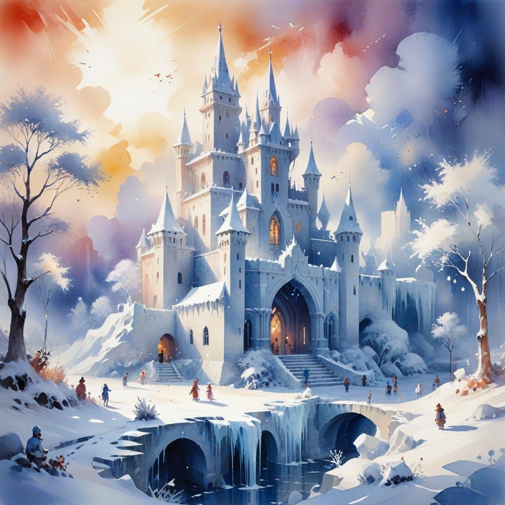 Ice Palace in Winter Wonderland: Stylized Watercolour