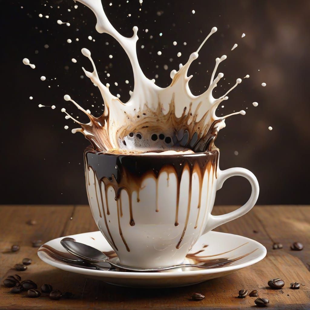 Surreal Coffee Explosion in Fine Bone China