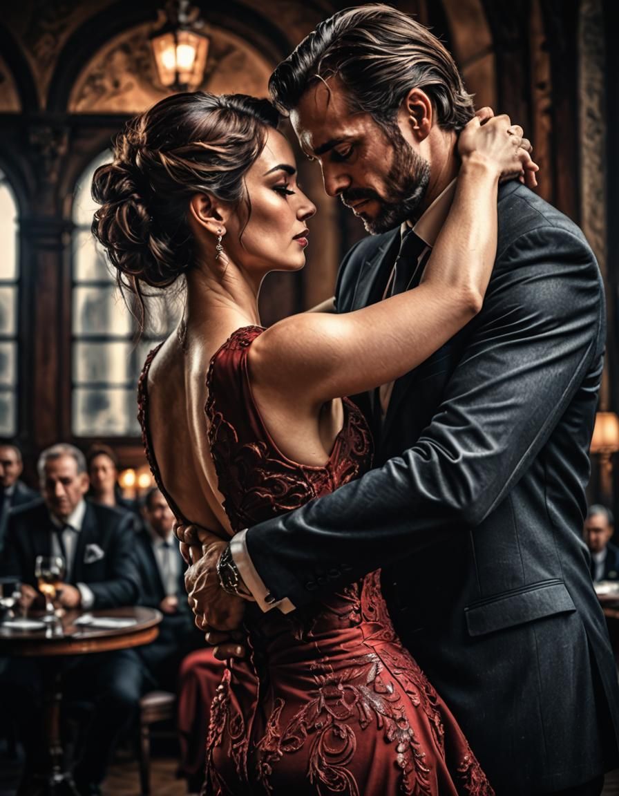 Passionate Tango Embrace in Hyperrealistic Detail