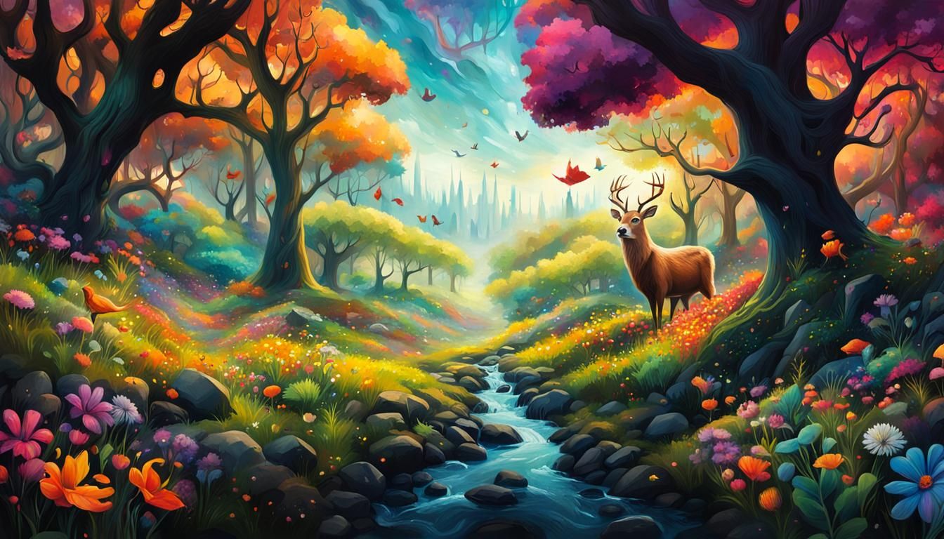 Enchanted Forest Valley: Colorful Graffiti Art