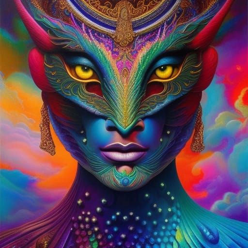 Psychedelic Cosmic Dragon Portrait in Vibrant Colors