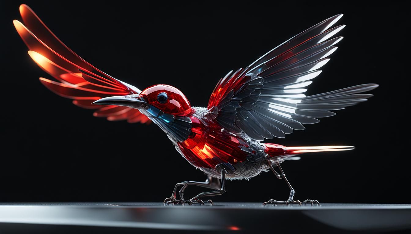 Crystal Woodpecker with Mechanical Details in Sci-Fi Style