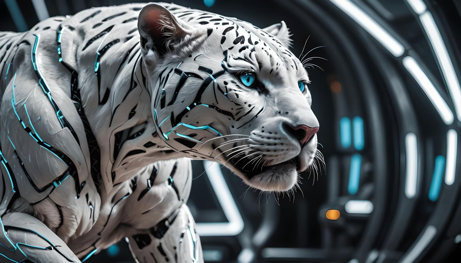 Tron White Panther in Hyperrealistic Style