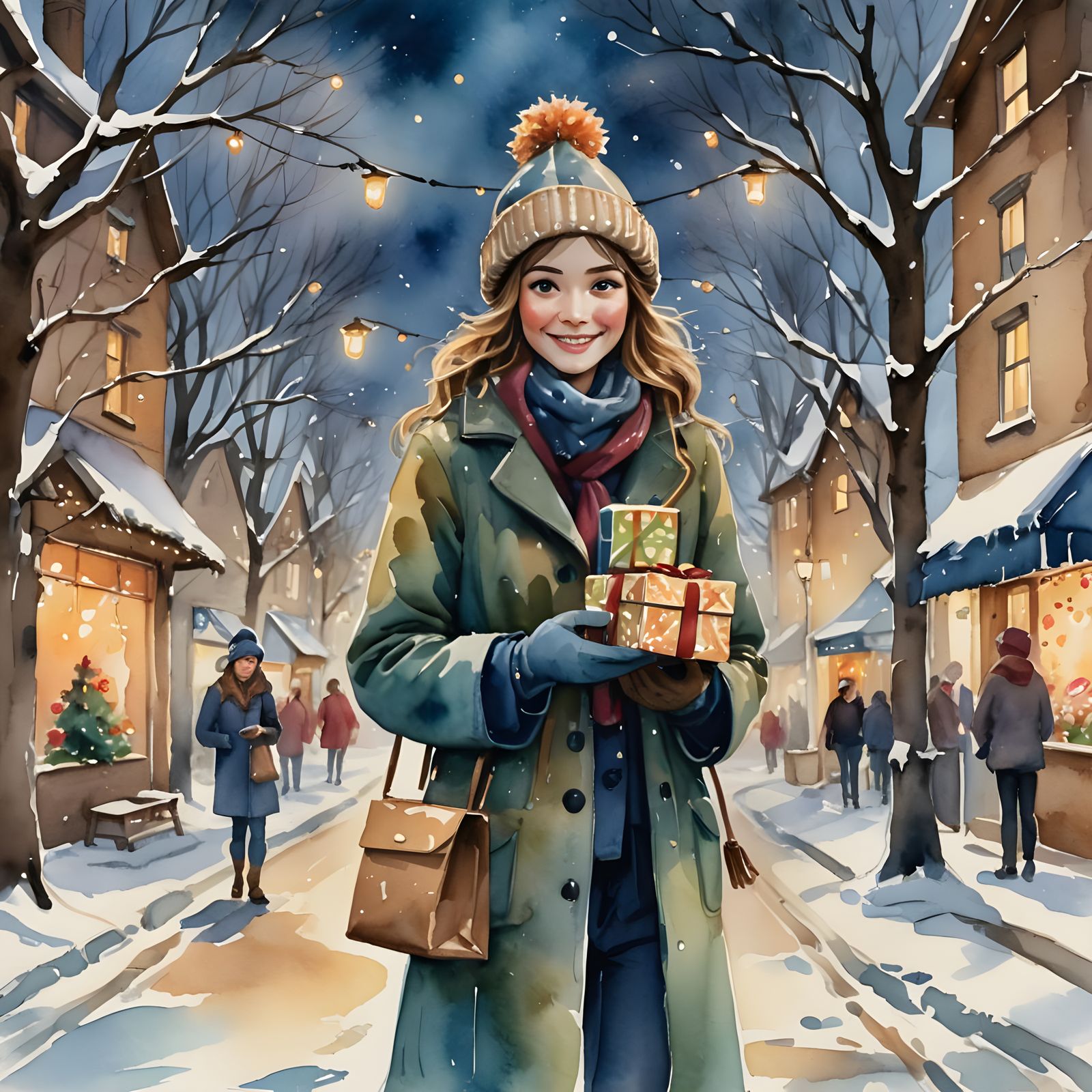 Whimsical Winter Wonderland in Vibrant Impressionist Waterco...