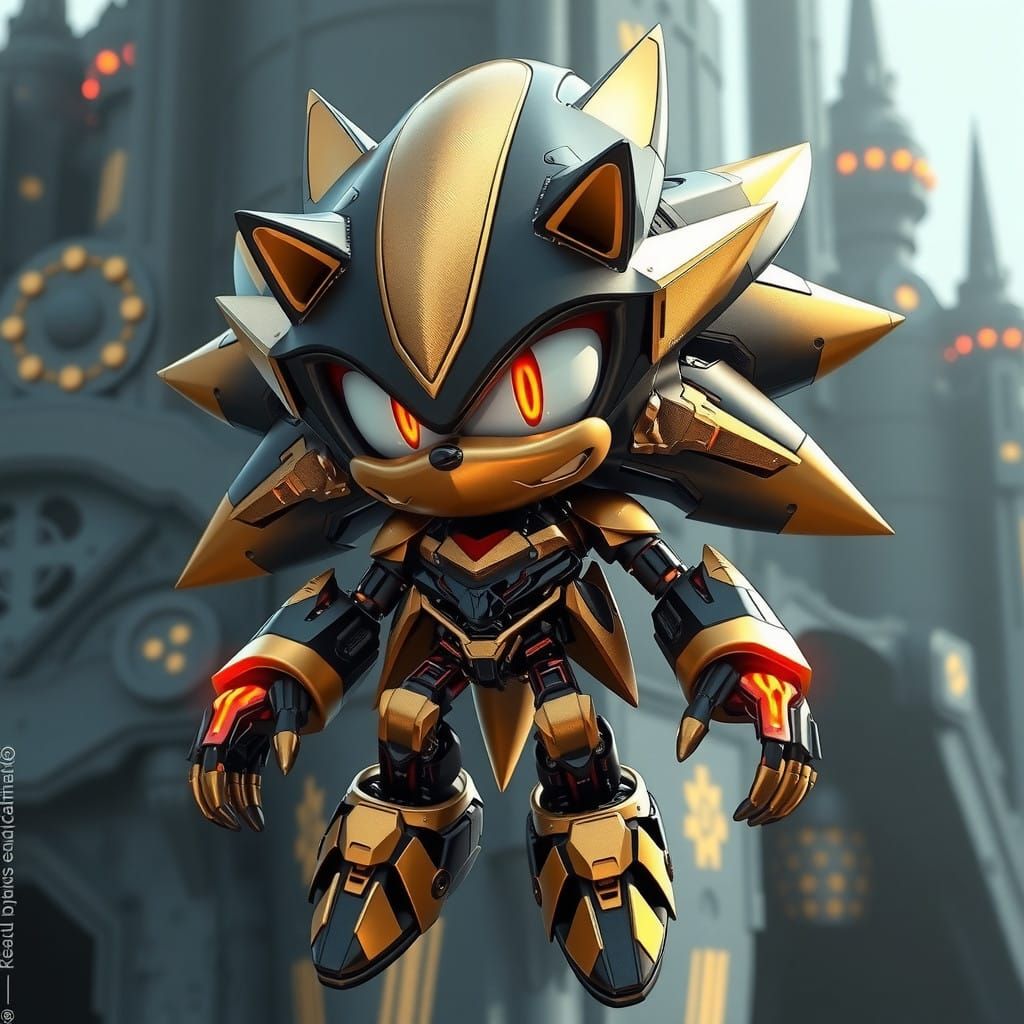 Sleek Metallic Gold and Obsidian Robotic Hedgehog in Futuris...