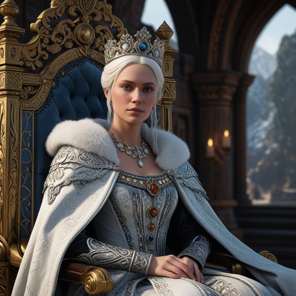 Majestic Scandinavian Queen on Icy Throne