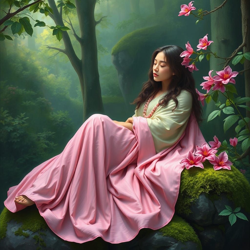 Mystical Goddess in Whimsical Monochromatic Harmony