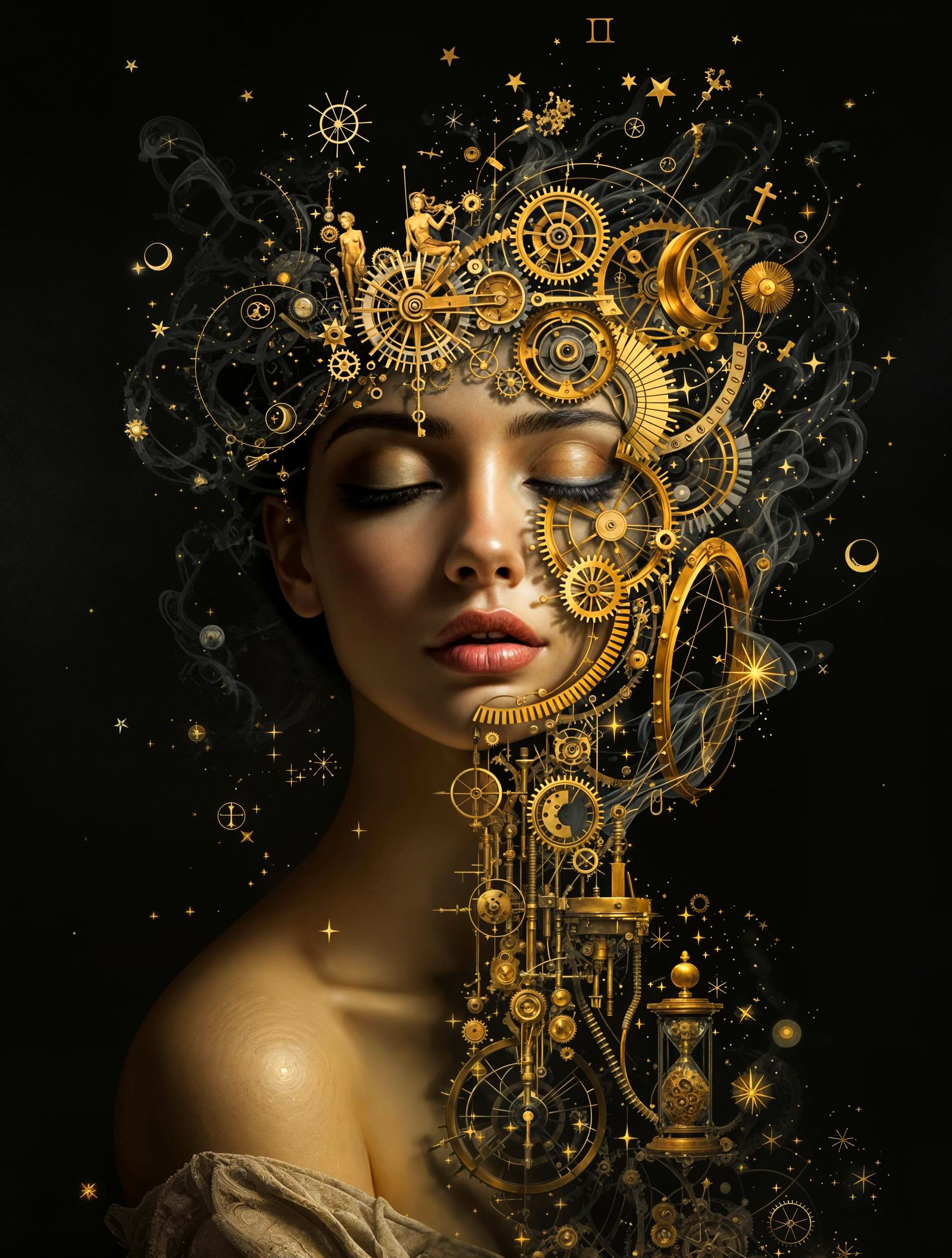 Clockwork Metamorphosis Portrait in Cyberpunk Digital Art