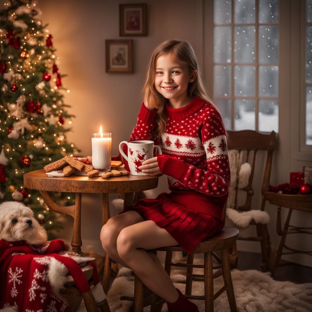 Girl by Fireplace with Cookies, Digital Art
