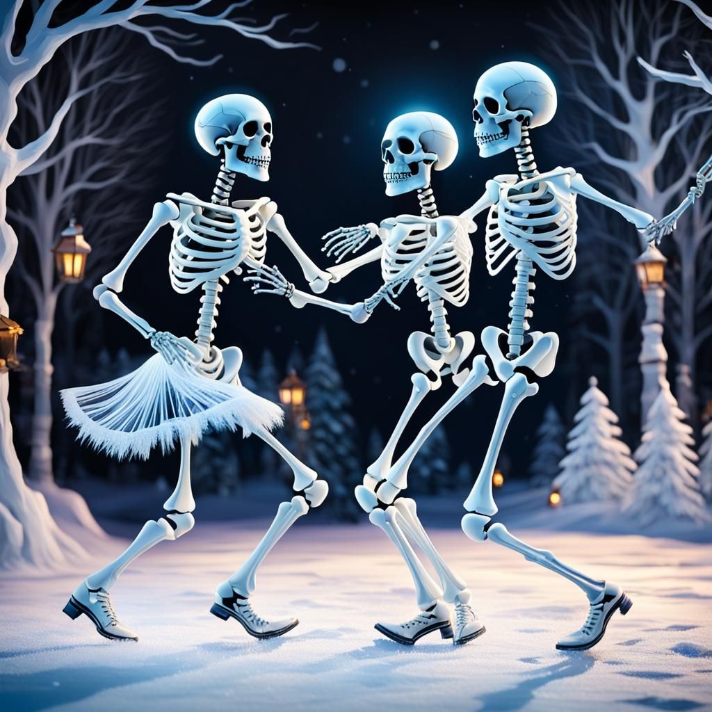 Skeletons Waltz at Winter Ice Holiday