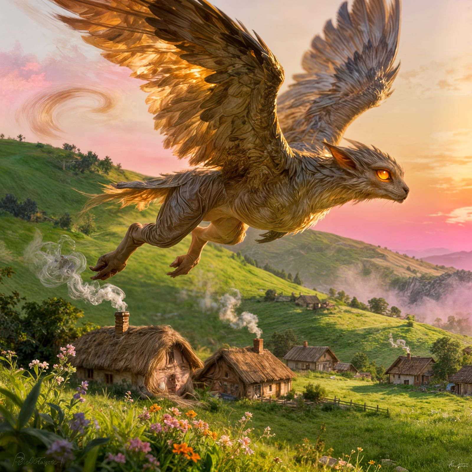 Mysterious Winged Creature Over Valley Village