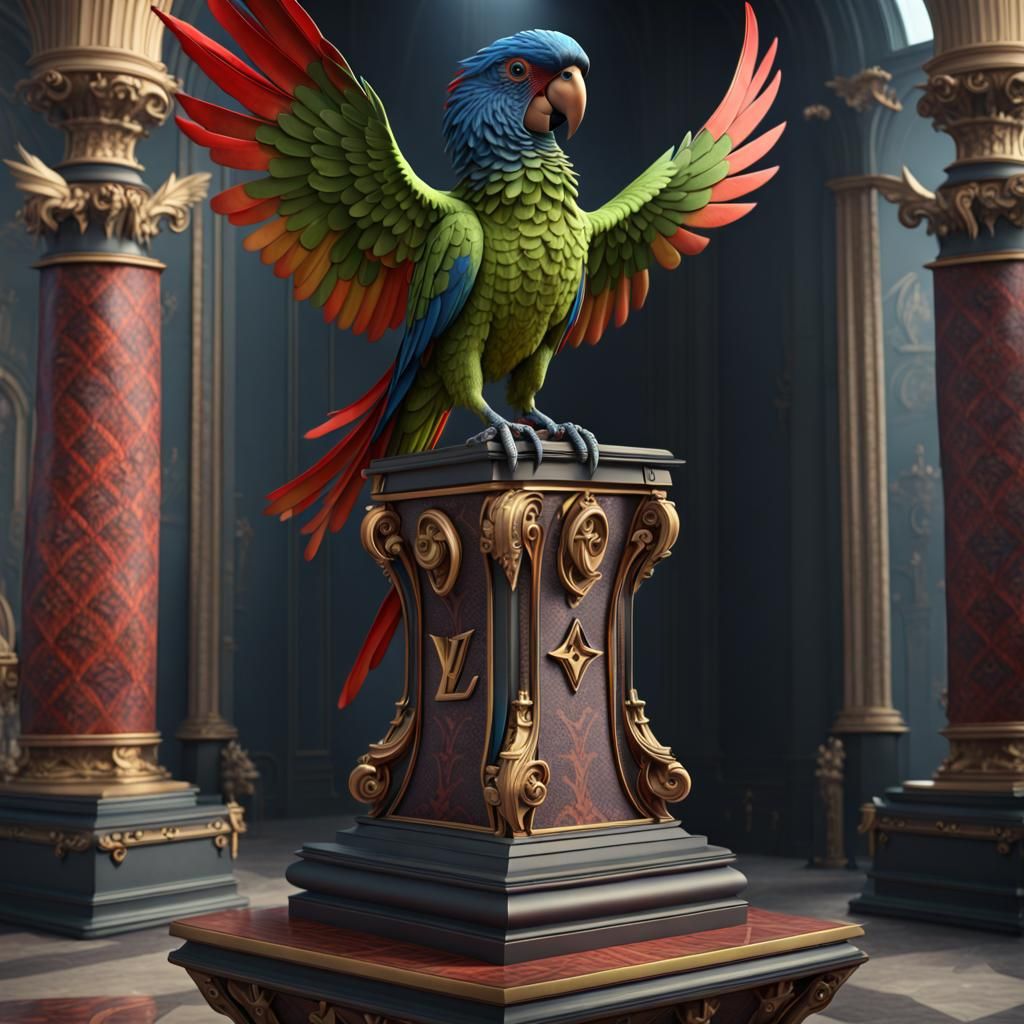 Demon Parrot on Pedestal in Detailed Matte Painting