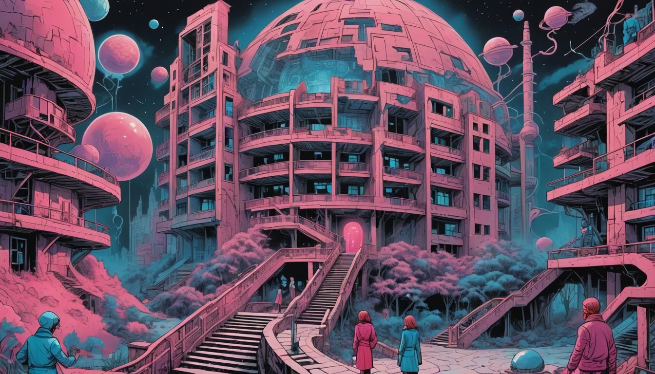 Chernobyl Comic Book Ruins in Retrofuturistic Neon Style