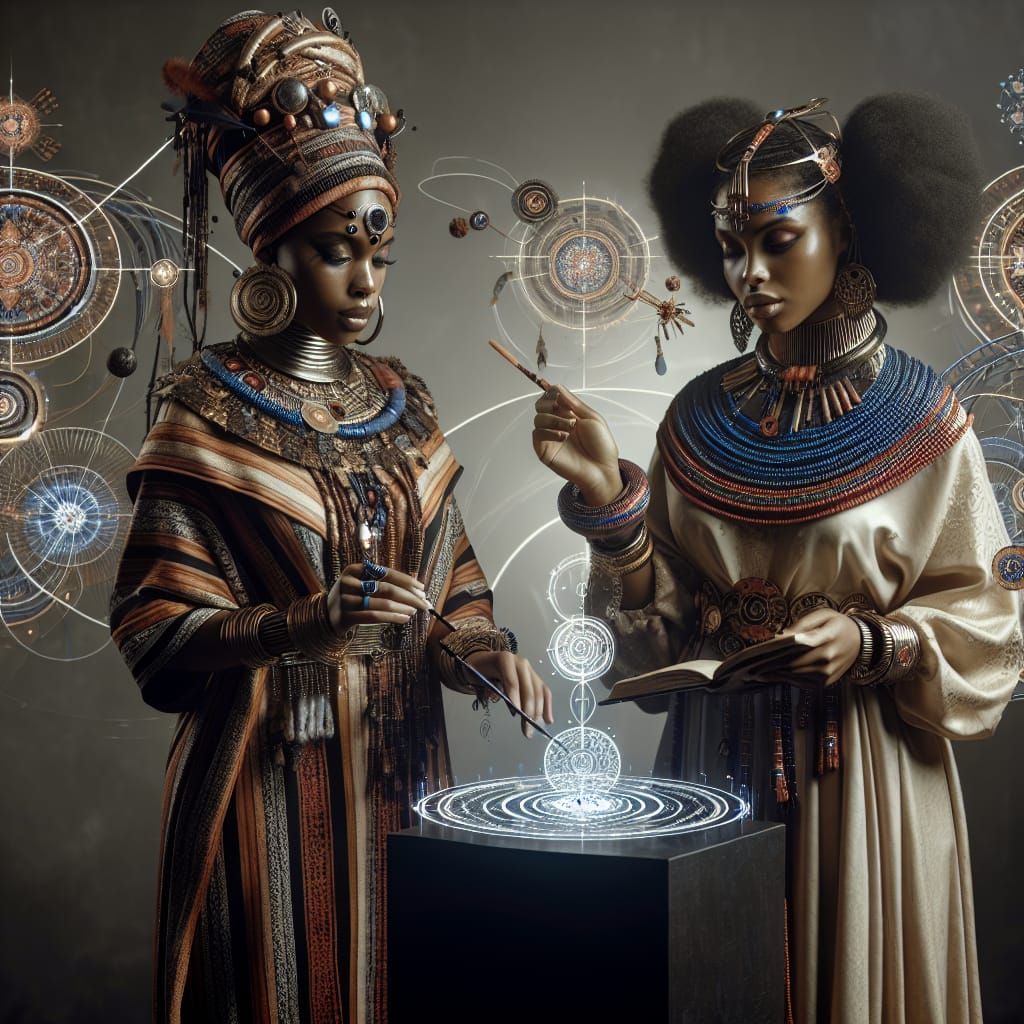 Afrofuturist Priestess Writing Spells in the Air