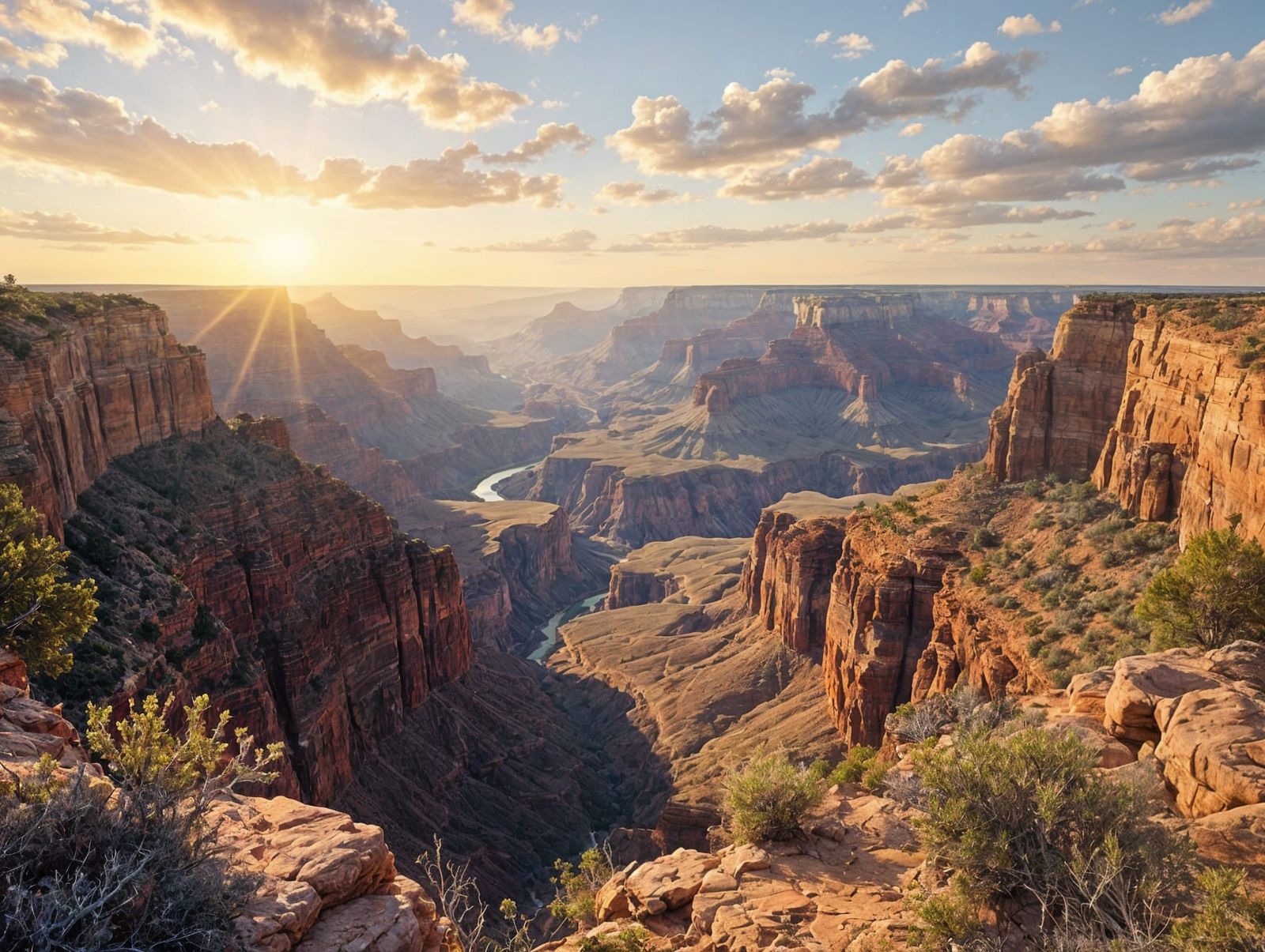 Golden Sunrise Over Majestic Grand Canyon Landscape