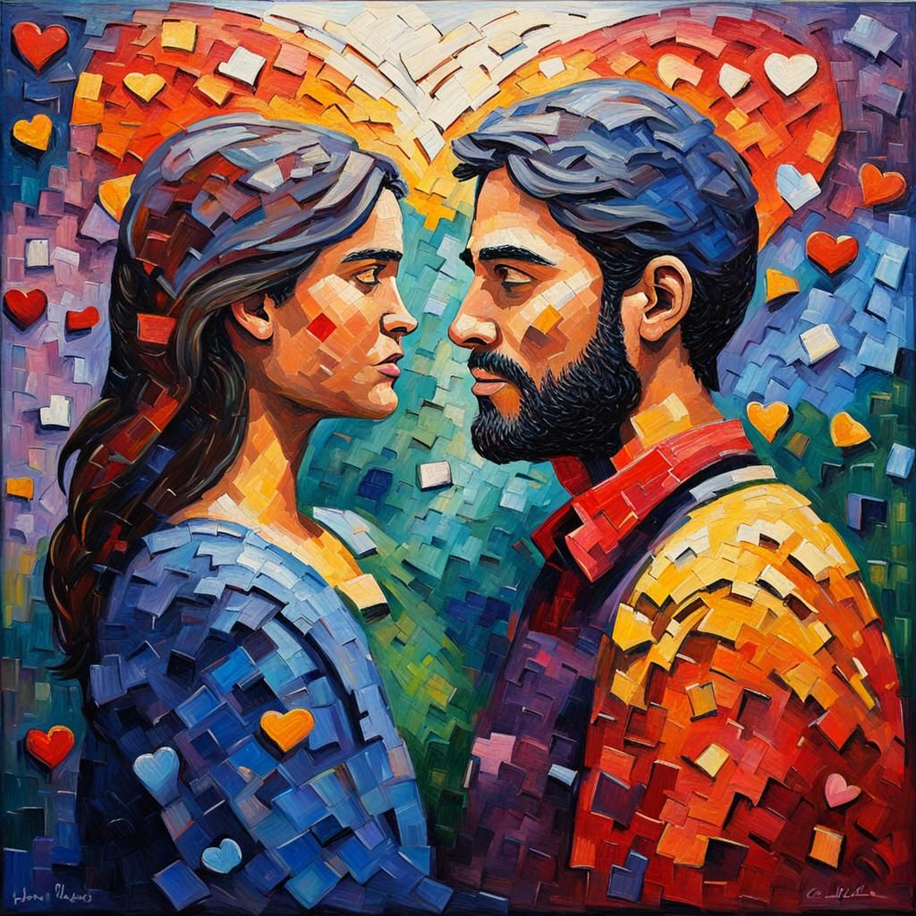 Lost Love Puzzle Pieces: Neo-Impressionist Oil Painting