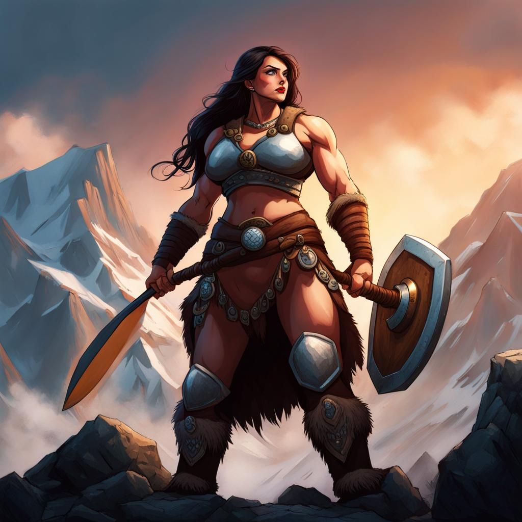 Giant Barbarian Woman: Strength and Ferocity