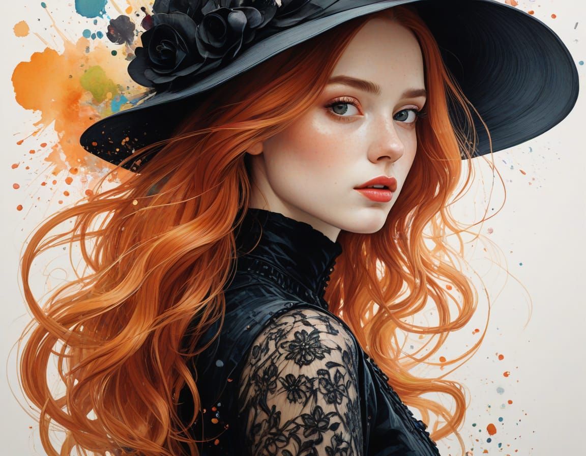 Ethereal Irish Goddess in Whimsical Woodcut Style