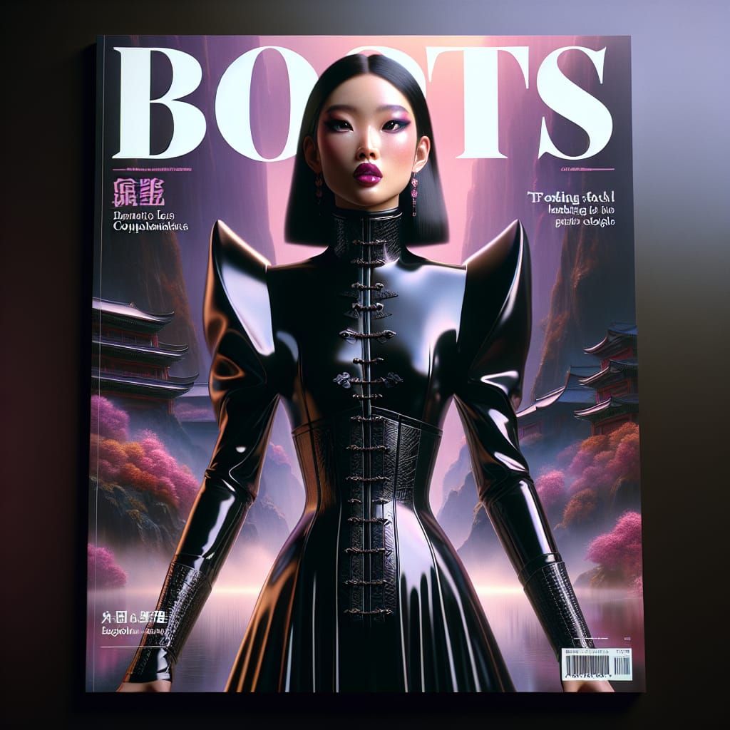 Glamorous Woman in Latex on Magazine Cover