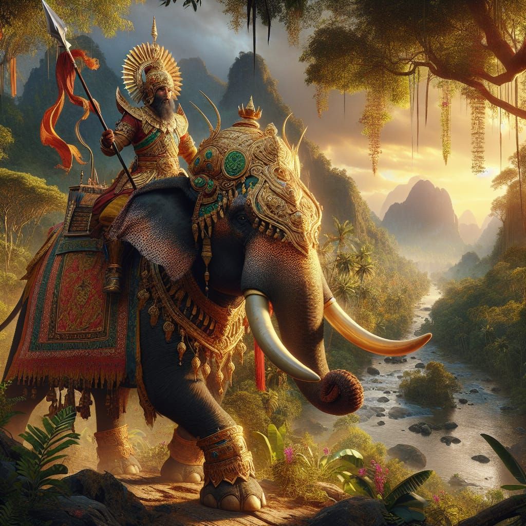 South Asian Warrior Rides Majestic War Elephant