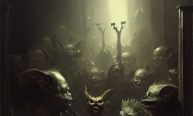 Sinister Gremlins Under Bed, Horror Art